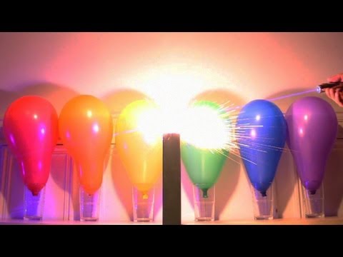 Laser explodes firecracker inside balloon! 爆竹は、バルーンの内部に爆発！IMG *