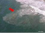 Rip current, as seen from above. The beach is visible at the right top.