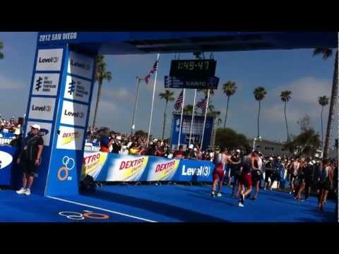 ITU World Triathlon San Diego 2012 Men's Finish - Manuel Huerta cries as he qualifies for Olympics