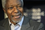 Kofi Annan former Secretary-General of the United Nations and Co-Chair of the World Economic Forum Annual Meeting 2009 speaks during a press conference during the opening day of the Annual Meeting of the World Economic Forum, WEF, in Davos, Switzerland, Wednesday, Jan. 28