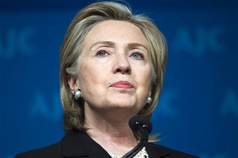 Secretary of State Hillary Rodham Clinton addresses the American Jewish Committee Annual gala dinner in Washington, Thursday, April 29, 2010.