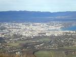 View on Geneva and the Jura mountains from the arrival of the cable car. The Salève offers a magnificent panorama over the Geneva agglomeration, Lake Geneva, the south of the Jura mountains, the Prealps, Lake Annecy and the Mont Blanc.