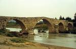 The Eurymedon Bridge was a late Roman bridge over the river Eurymedon (modern Köprüçay), near Aspendos in Pamphylia in southern Anatolia. The foundations and several remnants (spolia) of the Roman structure were used by the Seljuks to build a new bridge in the 13th century, the Köprüpazar Köprüsü, which stands to this day. The bridge is marked by a significant displacement of its course in the middle, following the ancient piers.