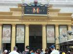 Entrance into the Revenge of The Mummy. At this real, working film and TV production facility there are an array of rides, shows, movie sets and attractions.