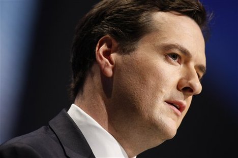 Britain's Shadow Chancellor of the Exchequer George Osborne speaks at the Conservative Party Conference, Manchester, England, Tuesday Oct. 6, 2009.