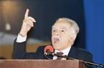 File - Israeli Prime Minister Yitzhak Shamir gestures as he speaks during the official launch of the Likud ruling party's election campaign, May 3, 1992, Jerusalem, Israel.