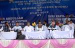 Jammu and kashmir Chief Minister Omar Abdullah with Minister for Human Resources, Kapil Sibal and other JKPCC President, Prof. Saif-ud-Soz, MLA Ghulam Ahmad Mir Minister for Higher Education, Abdul Gani Malik, Parliament Member, Dr. Mehboob Beg, General Secretary INC, Mohan Prakash while Deputy Chief Minister, Tara Chand and Minister of State for Cooperation, Dr. Manohar Lal were present on the occasion inauguration the Degree College at Dooru in South kashmir Anantnang 85, KMS from Srinagar on