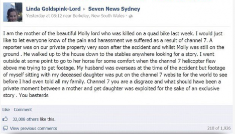 Seven News in social media backlash after deleting grieving mums angry comments    Screen Shot 2012 07 23 at 9.52.18 AM 468x266