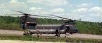 The Royal Air Force Chinook, sits on the flightline warming up on the Airfield. Combined Joint Training Field Exercise (CJTFEX) 96. In Camp Davis, North Carolina (NC) United States of America, 14 May 1996