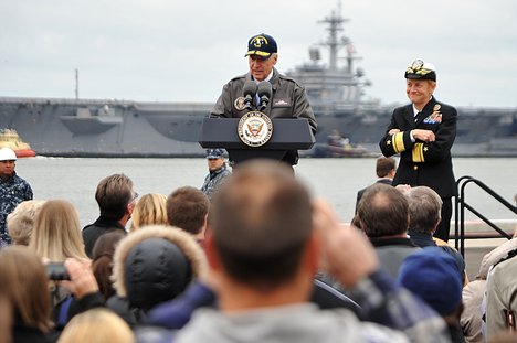 Vice President Joe Biden speaks to the families of the guided-missile cruiser USS Gettysburg (CG 64) during a homecoming ceremony.