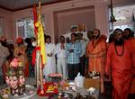 Mahant Deependra Giri and other sadhus Chhari-Mubarak,symbol of Lord Shiva,being offered pooja at Dashnami Akhara Temple, in Lal Chowk, before leaving for Amarnath cave shrine pooja was offered by in Srinagar, India, on Saturday 28, July 2012.