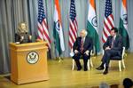 The US Secretary of State, Ms. Hillary Clinton addressing the US India Higher Education Dialogue, in Washington DC on June 12, 2012. The Union Minister for Human Resource Development and Communications and Information Technology, Shri Kapil Sibal is also seen.