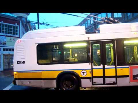 Trolleybuses (Trackless Trolleys) in Boston, USA - winter