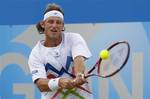 Argentina's David Nalbandian plays a return to Croatia's Marin Cilic during their Queen's Club grass court championships final tennis match in London