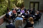 President Barack Obama meets with Eurozone leaders on the Laurel Cabin patio during the G8 Summit at Camp David, Maryland on May 19, 2012.