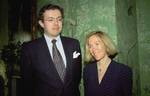 This photo of Nov. 26, 1996 shows Eva Rausing, right, and her husband Hans Kristian Rausing at Winfield House, London, the residence of the US ambassador to the UK attending the Glamour America Fashion Show and lunch.