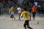 Palestinian youths playing football during a local match a little before sunset in Rafah refugee camp in the southern Gaza Strip on July 28, 2012. Palestinians organize Ramadan Olympics in conjunction with the ongoing Olympic Games in London, while Muslims around the world abstain from food, drink and sex from sunrise to sunset during Ramadan the holiest month in the Islamic calendar.Photo by Ahmed Deeb / WN