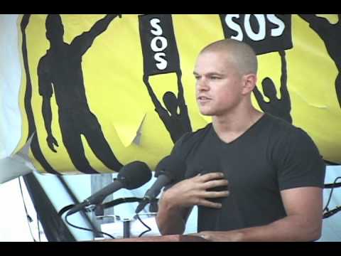 Matt Damon speaks before SOS March