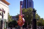 Hard Rock Sacramento at the K street mall. Hard Rock Cafe Guitar. Hard Rock is known for its collection of rock and roll memorabilia. The cafes solicit donations of music memorabilia but also purchase a number of items at auctions around the world