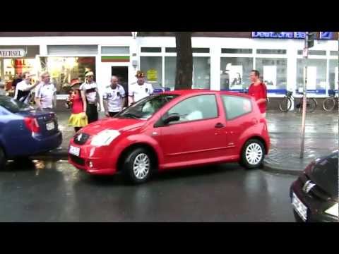 Parking Woman celebrated by drunk german fans