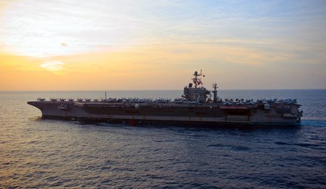 The Nimitz-class aircraft carrier USS Abraham Lincoln (CVN 72) transits the Arabian Sea.