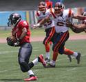 Action between Pune Marathas and Mumbai Gladiators where the Marathas beat the Gladiators 14-0 during the exhibition match of American Football (Elite Football League of India) played in Kolkata at the Salt Lake Stadium on Thursday 29 March 2012