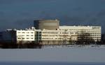 Oulu City Theatre with Radisson SAS hotel in the background. Theatre was built in 1972 and extended in 2004.