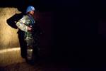 26 March 2012. Kutum: A UNAMID peacekeeper from South Africa patrols at night in Kassab camp for internal displaced people, in Kutum (North Darfur). Night patrols are recently launch to give more confidence to the local community due to the increase of banditry (robbery and rapes) in the area by common criminals. In the UNAMID Kutum base there are 380 South African troops based who organize three patrols every day. Photo by Albert González Farran - UNAMID