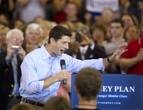 Republican vice presidential candidate Rep. Paul Ryan, R-Wis. speaks at a campaign stop at Walsh University in North Canton, Ohio, Thursday, Aug. 16, 2012.