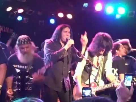 Gene Simmons with KISS band members at The Roxy performing for 