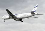 El Al Boeing 777-200 (4X-ECD) landing at Heathrow Airport, London