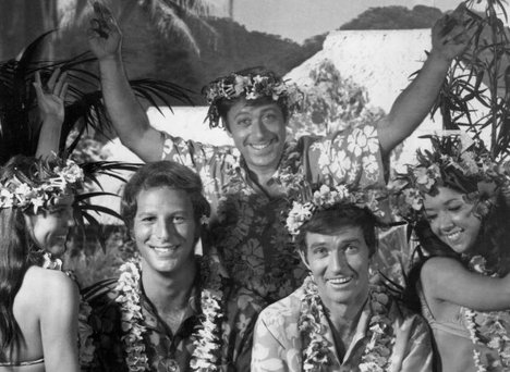 Photo of (from left) Bob Einstein, Steven Franken and Robert Hogan from a 1970 television pilot Three for Tahiti. Networks sometimes arranged for special summer programming to replace their regular shows on hiatus; they also aired unsold pilots of shows during this time.