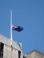 The New Zealand flag flying at half-mast on the day of the death of Sir Edmund Hillary. This flag is above the Registry building of the University of Canterbury, Christchurch.