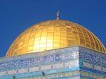 Quranic inscriptions on the Dome of the Rock, adjacent to the Al-Aqsa Mosque in the al-Haram ash-Sharif. The Dome of the Rock marks the spot from which Muhammad is believed to have ascended to heaven