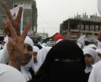 Palestinian girls schools students gather as they protest in the Rafah, southern Gaza Strip on March 03, 2012, Five days following violence in the flashpoint Al-Aqsa mosque compound in Jerusalem's Old City, between Israeli forces and Palestinians. The unrest is believed to have been fuelled by web postings by Israeli rightists urging Jews to visit the mosque compound and assert Israeli sovereignty over the site, one of the most sensitive in the Middle East. Know to Muslims as Al-Haram Al-Sharif