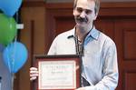 Mike Christie with his award at the 2011 Wikipedia in Higher Education Summit.