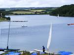 The view from the sailing club. Wimbleball Lake on Exmoor in Somerset, England, is a water supply reservoir constructed in the 1970s and completed in 1979.