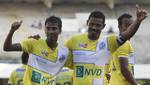 Bhawanipore Footballer Celebration (Yellow and White Jersey ) during the Kolkata Premier League Division Football Match at Yuba Bharati Krirangan Stadium , Saltlake on Friday 07 September 2012