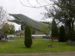 The famous 143 feet long, 4 1/2 story high muskie that dominates the w:National Freshwater Fishing Hall of Fame in w:Hayward, Wisconsin, U.S. Yes, there is an observation deck in the mouth of the fiberglass structure.