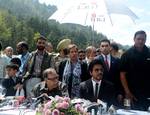 Indian Bollywood film actor Shah Rukh Khan speak a press conference in Srinagar on September 6, 2012. Shah Rukh, who completed his nine-day shooting schedule in the Valley for Indian filmmaker Yash Chopra's untitled project, is confident that people from South Asia and South East Asia will visit the valley when they watch the movie, which has been extensively shot in Kashmir.