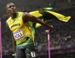 Jamaica's Usain Bolt celebrates winning the gold medal after the men's 200-meter final during the athletics in the Olympic Stadium at the 2012 Summer Olympics, London, Thursday, Aug. 9, 2012.