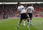 Manchester United's Robin Van Persie celebrates his third goal against Southampton during their English Premier League soccer match at St Mary's stadium, Southampton, England, Sunday, Sept. 2, 2012.