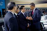 Hu Jintao and Barack Obama at the plenary session of the summit