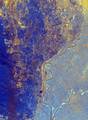 1999/04/15 Space Radar Image of Nile River Delta, Egypt - This spaceborne radar image shows the area just north of the city of Cairo, Egypt, where the Nile River splits into two main branches. The Rosetta Branch is the curving dark line in the center of t