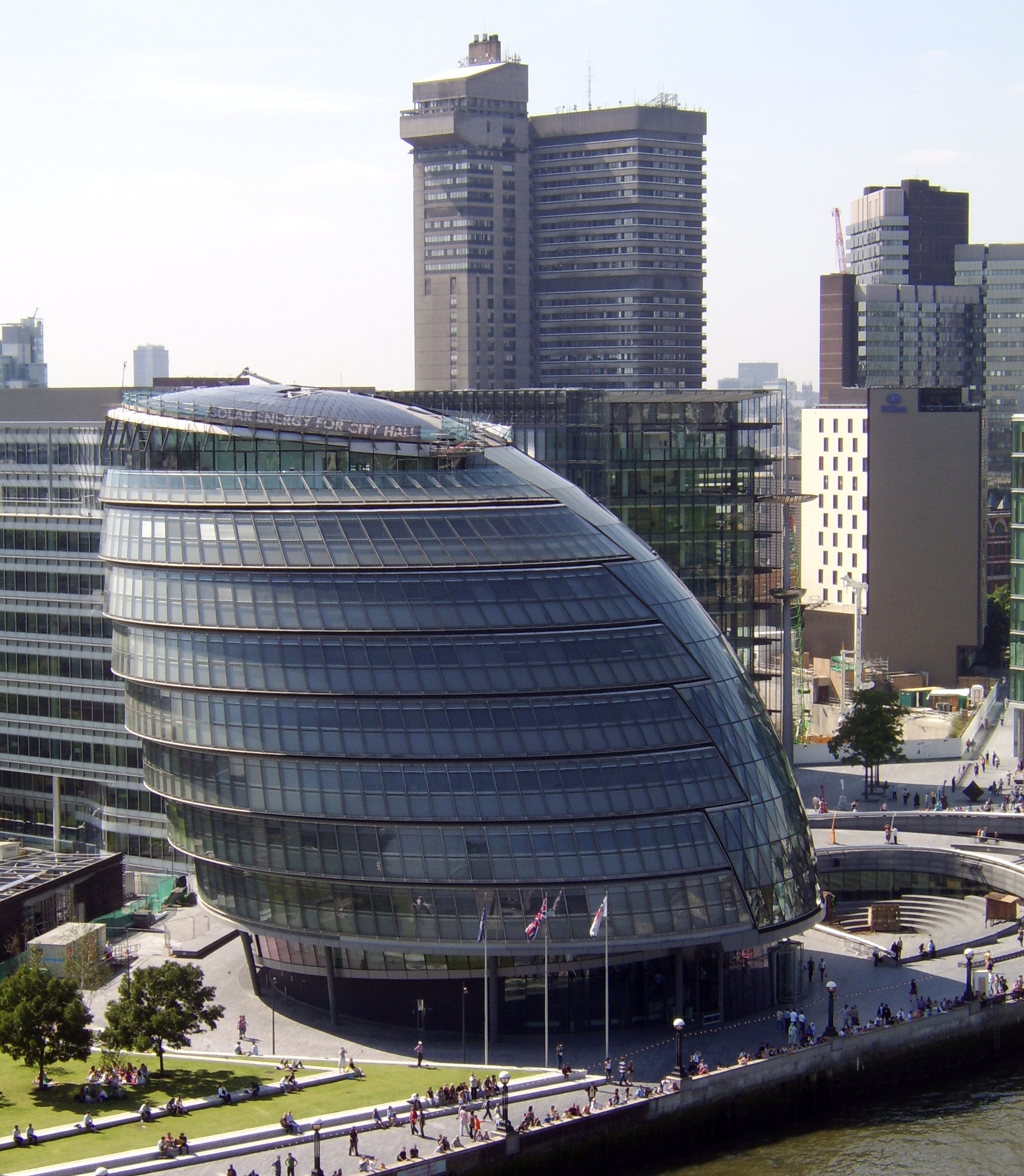  London City Hall is the headquarters of the Greater London Authority (GLA) which comprises the Mayor of London and London Assembly. It is located on the River Thames in the London Borough of Southwark