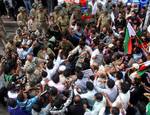 JKLF Chairman, Mohammad Yasin Malik along with separatist leaders Nayeem Khan and Javed Ahmad Mir being detained by Indian police while leading a protest demonstration at Maisuma in Srinagar on Friday 07, September 2012. Separatist leaders were detained while protesting against Indo-Pak talks, demanding tripartite talks on Kashmir which includes kashmiri leadership.