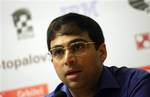 World chess champion Viswanathan Anand from India, speaks during a news conference in the Bulgarian capital Sofia, Tuesday, May, 11, 2010. Anand won the FIDE World Chess Championship match against his Bulgarian challenger and former world chess champion Veselin Topalov, not pictured.