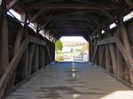 Interior of Kochendefer Covered Bridge on the NRHP since August 25, 1980. Southeast of Saville on Township 332, Saville Township, Perry County, Pennsylvania. Covered bridge number 38-50-09, built 1919, Modified King-Queen Post construction.