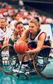 Amanda Carter, Australian women's wheelchair basketballer Amanda Carter challenges for the ball in a game against the USA at the 1996 Atlanta Paralympic Games