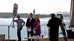 Terry Willesee and Celina Edmonds presenting Sky News Australia from The Deck at Regatta Point in Canberra.